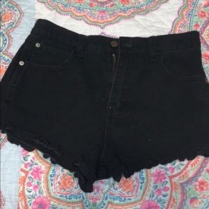 Black Ruffle Trim Jean Shorts
